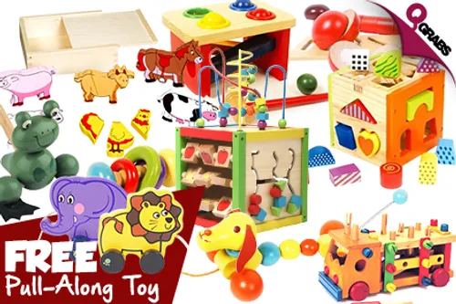 From QR12 Spark Your Child’s Creativity with Artistic Wooden Toys - Each with a FREE Pull-Along Toy Too! (Up to QR170 Value)